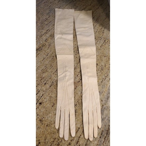Vintage Antique? Size XS 6 Ivory 26" Long Formal Opera Gloves France Buttons - Picture 2 of 16